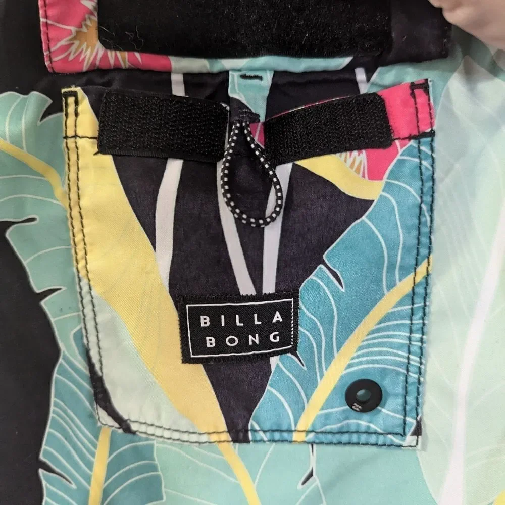 Billabong green pink tropical palm print board shorts swim bottom trunks mens 28